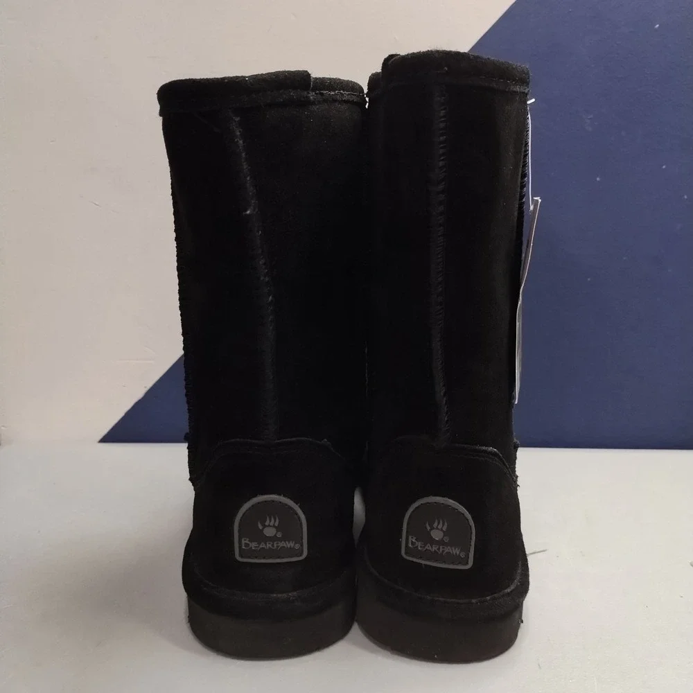 Bearpaw Elle Short Winter Boots Womens Size 7 Black Shearling Lined Mid-Calf
